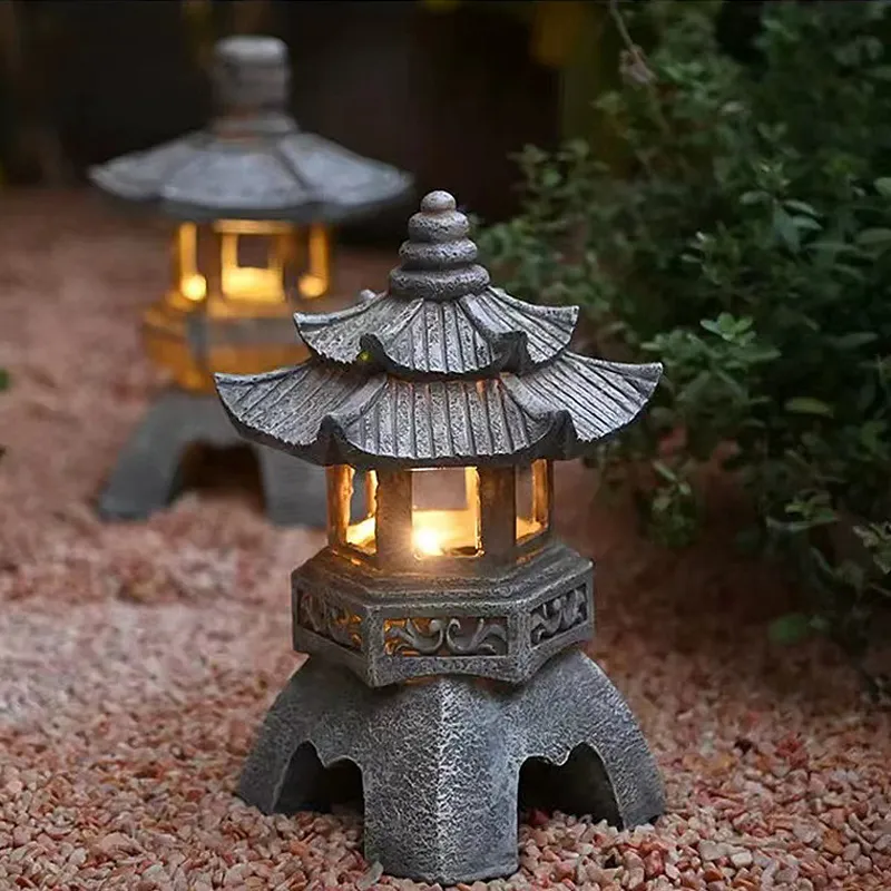 Outdoor Lighting Bronze - Garden Solar LED Pagoda Lantern Statue