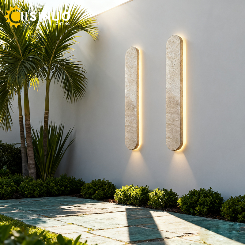 Outdoor Lighting Bronze - Yellow Travertine Natural Stone Wall Light