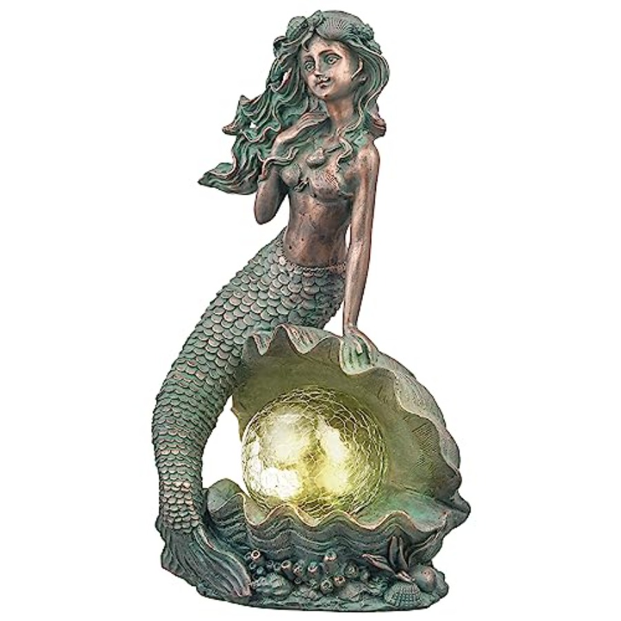 Outdoor Lighting Bronze - Mermaid Garden Statues with Solar Outdoor