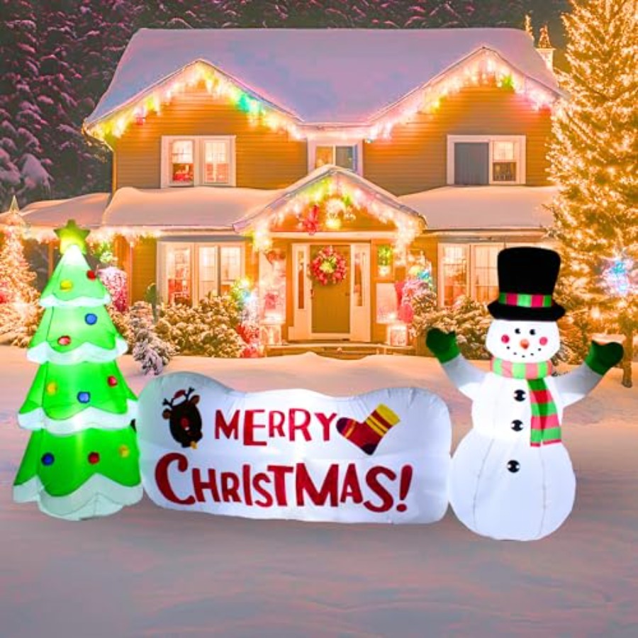 Outdoor Lighting Tree - 10FT Inflatable Snowman with Tree and
