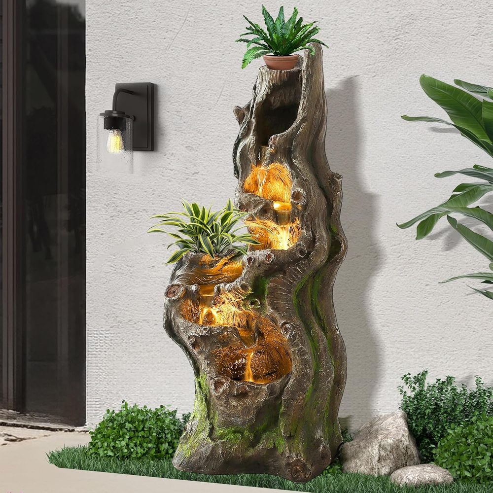 Outdoor Lighting Tree - Outdoor 6-Tier Cascading Tree Trunk Fountain