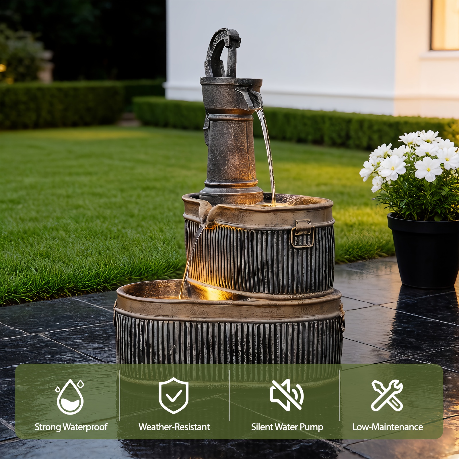 Outdoor Rustic 2-Tier Barrel W - مراجعة Outdoor Lighting Bronze وسعره