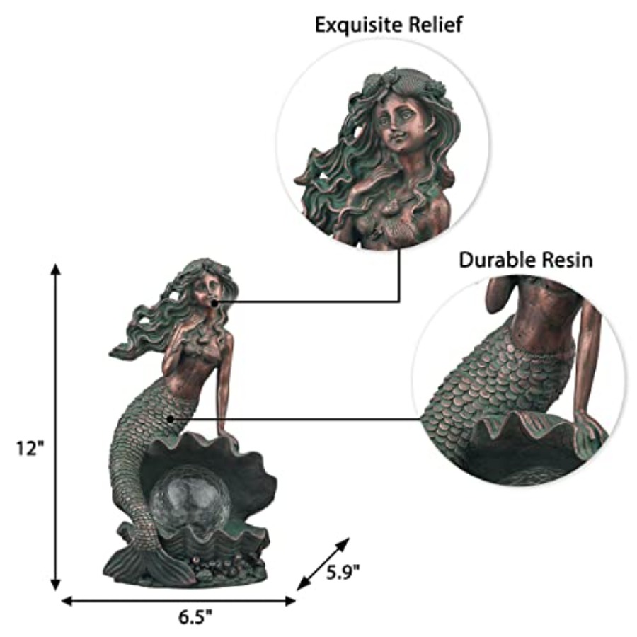 Mermaid Garden Statues with So - مراجعة Outdoor Lighting Bronze وسعره